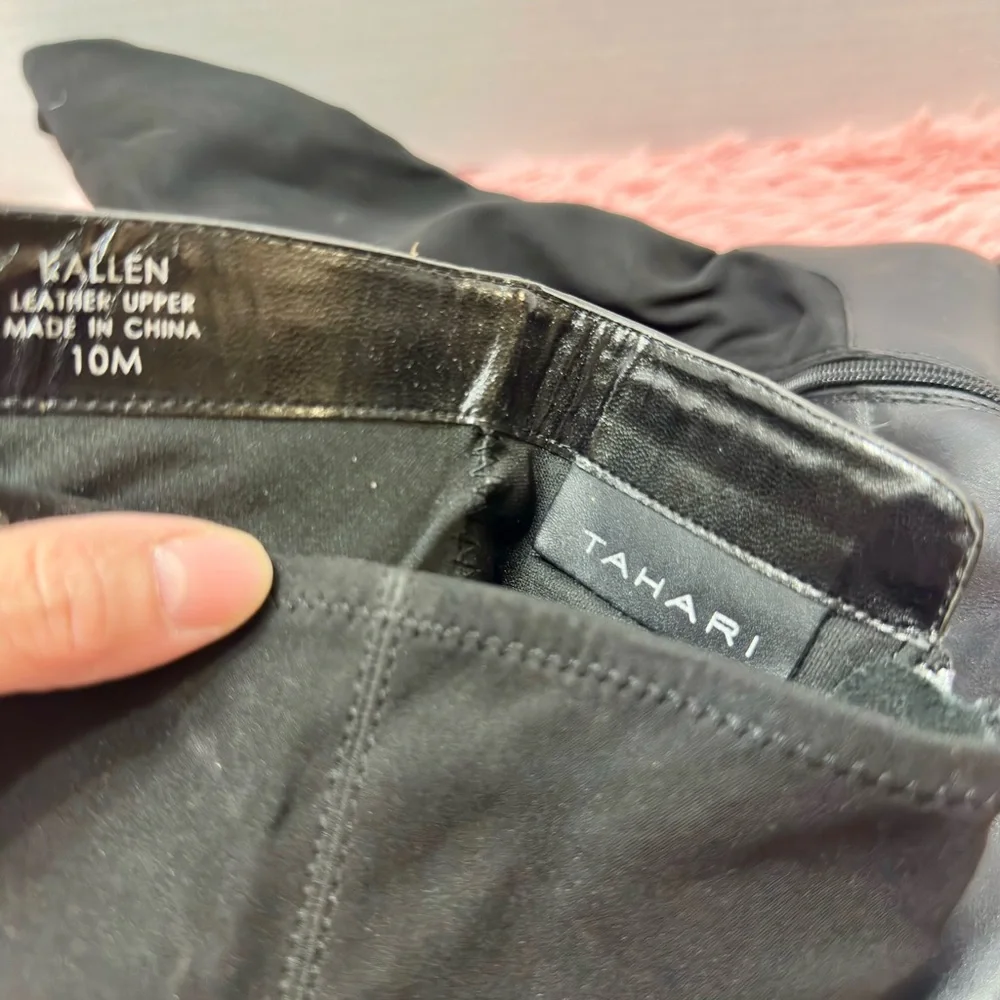 NWOB Tahari Kallen Black Over the Knee‎ Boots Buckle Detail Leather Upper Sz 10M